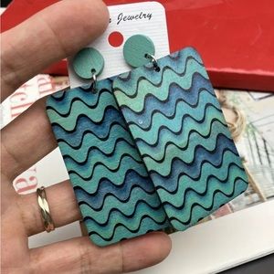 Large Blue Patterned Dangle Earrings